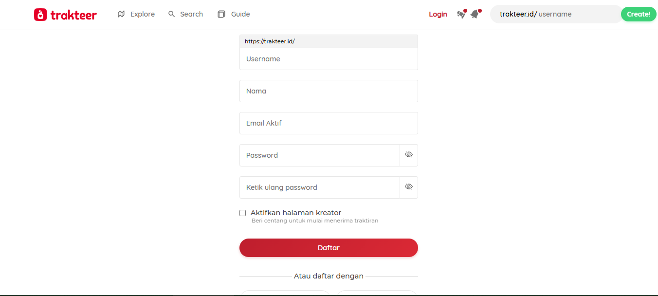 Cara Daftar Akun di Trakteer